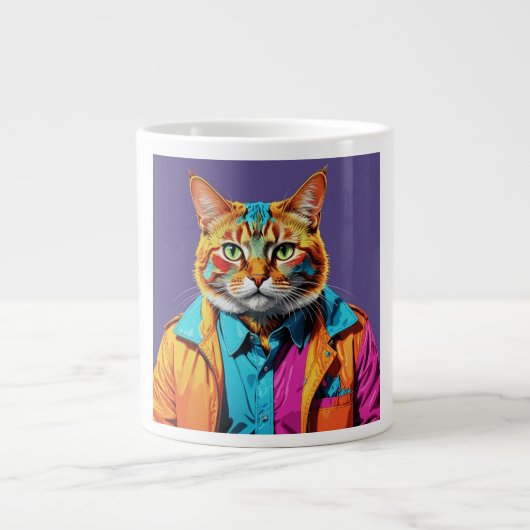 Stilvolle Katze in Retro Jumbo-Tasse (Vorderseite)