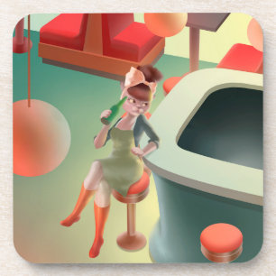 Stilvolle Katze mit Flasche Sitzen im Bar Getränkeuntersetzer