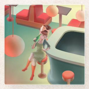 Stilvolle Katze mit Flasche Sitzen im Bar Glasuntersetzer