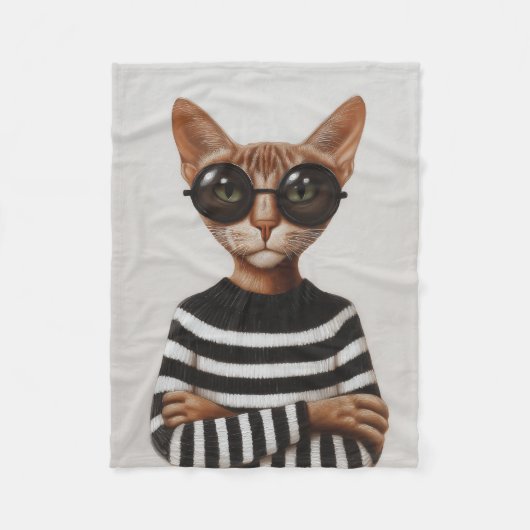Stilvolle Katze mit runder Brille Fleecedecke (Vorderseite)