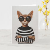 Stilvolle Katze mit runder Brille Karte (Gelbe Blume)