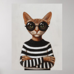 Stilvolle Katze mit runder Brille Poster