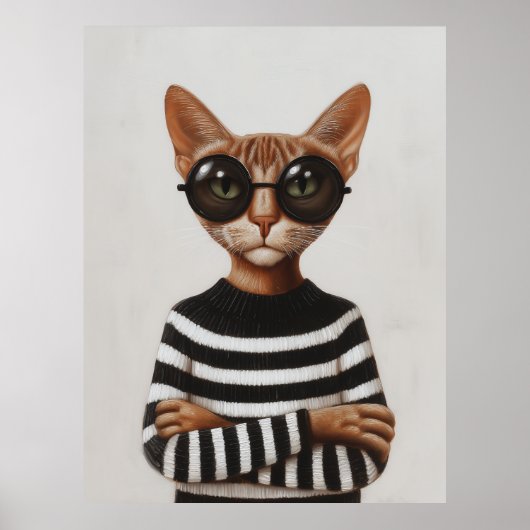 Stilvolle Katze mit runder Brille Poster (Vorne)