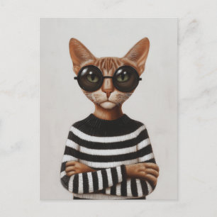 Stilvolle Katze mit runder Brille Postkarte