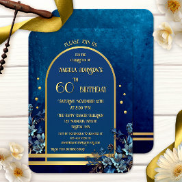 Stilvolle klassische blaue goldene Blumen-Geburtst Einladung