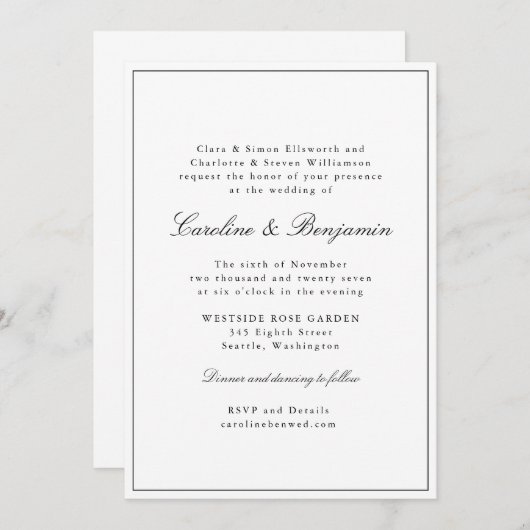 Stilvolle klassische Border Script Elegant Wedding Einladung (Vorne/Hinten)