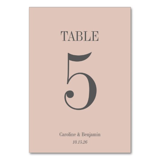 Stilvolle klassische Dusty Blush Elegante Einfache Tischnummer (Rückseite)