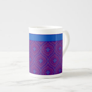 Stilvolle Knochen-China-Tasse, Lila, blaues Ogee-M Porzellantasse