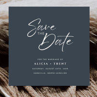 Stilvolle Kohle & Weiße Kalligrafie Save-the-Date-