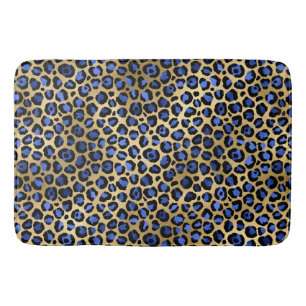Stilvolle königsblaue und goldene Folien-Leoparden Badematte