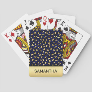Stilvolle königsblaue und goldene Folien-Leoparden Spielkarten