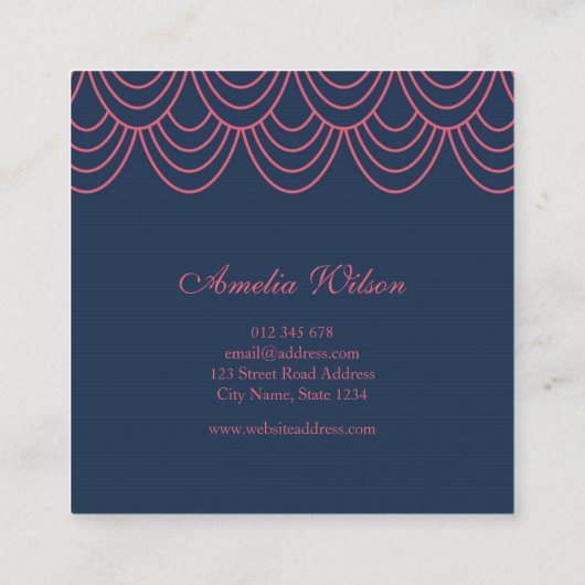 Stilvolle Kontur Rosa und Blau Geometrisches Muste Quadratische Visitenkarte (Rückseite)