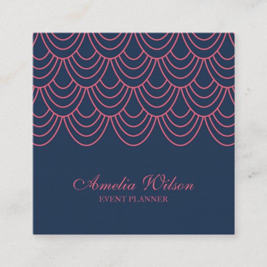 Stilvolle Kontur Rosa und Blau Geometrisches Muste Quadratische Visitenkarte (Vorderseite)