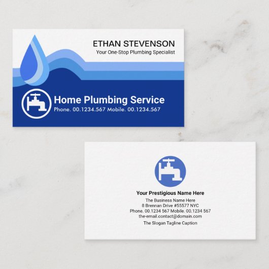 Stilvolle, kreativ blaue Flutwasserwellen Klempner Visitenkarte (Vorne/Hinten)