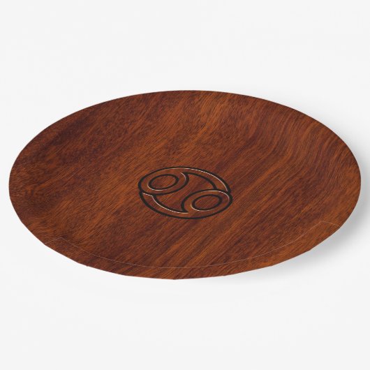 Stilvolle Krebssignatur im Mahagoni-Dekor Pappteller (Schrägansicht)