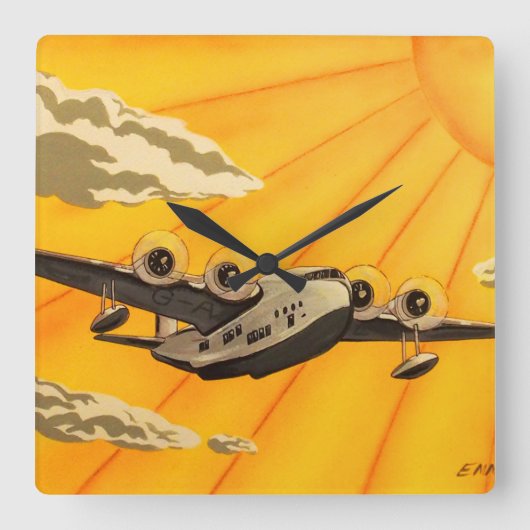Stilvolle Kunst-Deko-Flugzeugdreißiger jahre Quadratische Wanduhr (Vorderseite)