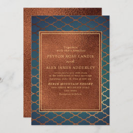 Stilvolle Kupfer Aquamarin Gold Hochzeit Einladung