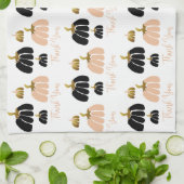 Stilvolle Kürbis in Schwarz, Weiß und Gold Geschirrtuch (Gefaltet)