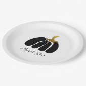 Stilvolle Kürbis in Schwarz, Weiß und Gold Pappteller (Schrägansicht)