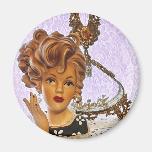 Stilvolle Lady Head Vase Spiral Curls Blumenkleid Magnet (Vorne)