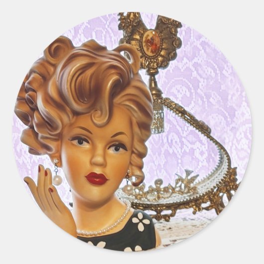 Stilvolle Lady Head Vase Spiral Curls Blumenkleid Runder Aufkleber (Vorderseite)