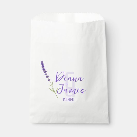 stilvolle Lavendelhochzeit Geschenktütchen (Vorderseite)