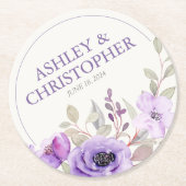 Stilvolle Lavender Watercolor Floral Bouquet Weddi Runder Pappuntersetzer (Vorderseite)