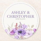 Stilvolle Lavender Watercolor Floral Bouquet Weddi Runder Pappuntersetzer (Vorderseite)