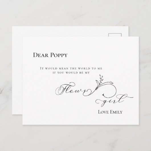 Stilvolle Leaf Black Script Blumenanfrage Postkarte (Vorne/Hinten)