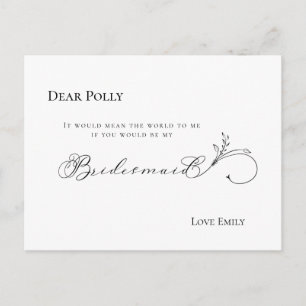 Stilvolle Leaf Black Script Bridesmaid Anfrage Postkarte