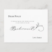Stilvolle Leaf Black Script Bridesmaid Anfrage Postkarte (Vorderseite)