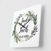 Stilvolle Leafy Wreath Wedding Quadratische Wanduhr (Winkel)