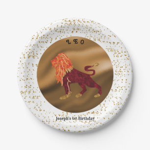 Stilvolle Leo 1. Geburtstag & Gold Confetti Pappteller