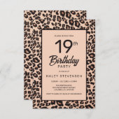 Stilvolle Leopard Animal Print Trendy 19. Geburtst Einladung (Vorne/Hinten)