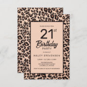 Stilvolle Leopard Animal Print Trendy 21. Geburtst Einladung (Vorne/Hinten)
