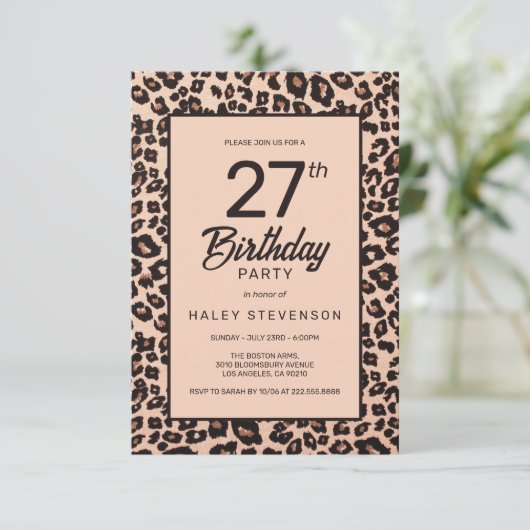 Stilvolle Leopard Animal Print Trendy 27. Geburtst Einladung (Stehend Vorderseite)
