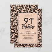 Stilvolle Leopard Animal Print Trendy 91. Geburtst Einladung (Vorne/Hinten)