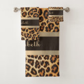Stilvolle Leopard-Muster, Braun- und Goldstreifen Badhandtuch Set (Insitu)