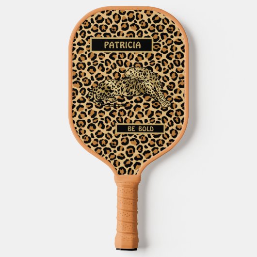 Stilvolle Leopard-Name Personalize-Meldung Pickleball Schläger (Rückseite)