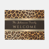 Stilvolle Leopard Print Brown und Gold Stripe Name Fußmatte (Vorderseite)