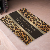 Stilvolle Leopard Print Brown und Gold Stripe Name Fußmatte