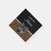 Stilvolle Leopard Print Elegant Black Bow und Name Serviette (Ecke)