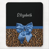 Stilvolle Leopard Print Elegant Blue Bow und Name Mousepad (Vorne)