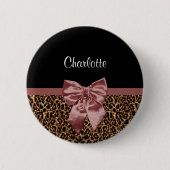 Stilvolle Leopard Print Elegant Brown Bow und Name Button (Vorderseite)