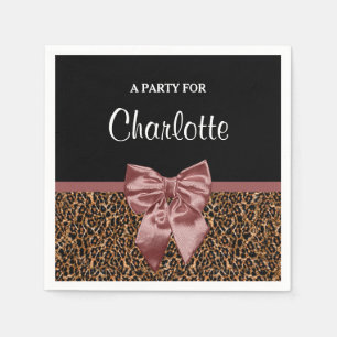Stilvolle Leopard Print Elegant Brown Bow und Name Serviette