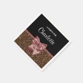 Stilvolle Leopard Print Elegant Brown Bow und Name Serviette (Ecke)