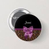 Stilvolle Leopard Print Elegant Lila Bow and Name Button (Vorne & Hinten)
