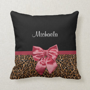 Stilvolle Leopard Print Elegant Red Bow und Name Kissen