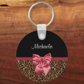 Stilvolle Leopard Print Elegant Red Bow und Name Schlüsselanhänger (Vorderseite)