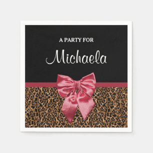 Stilvolle Leopard Print Elegant Red Bow und Name Serviette